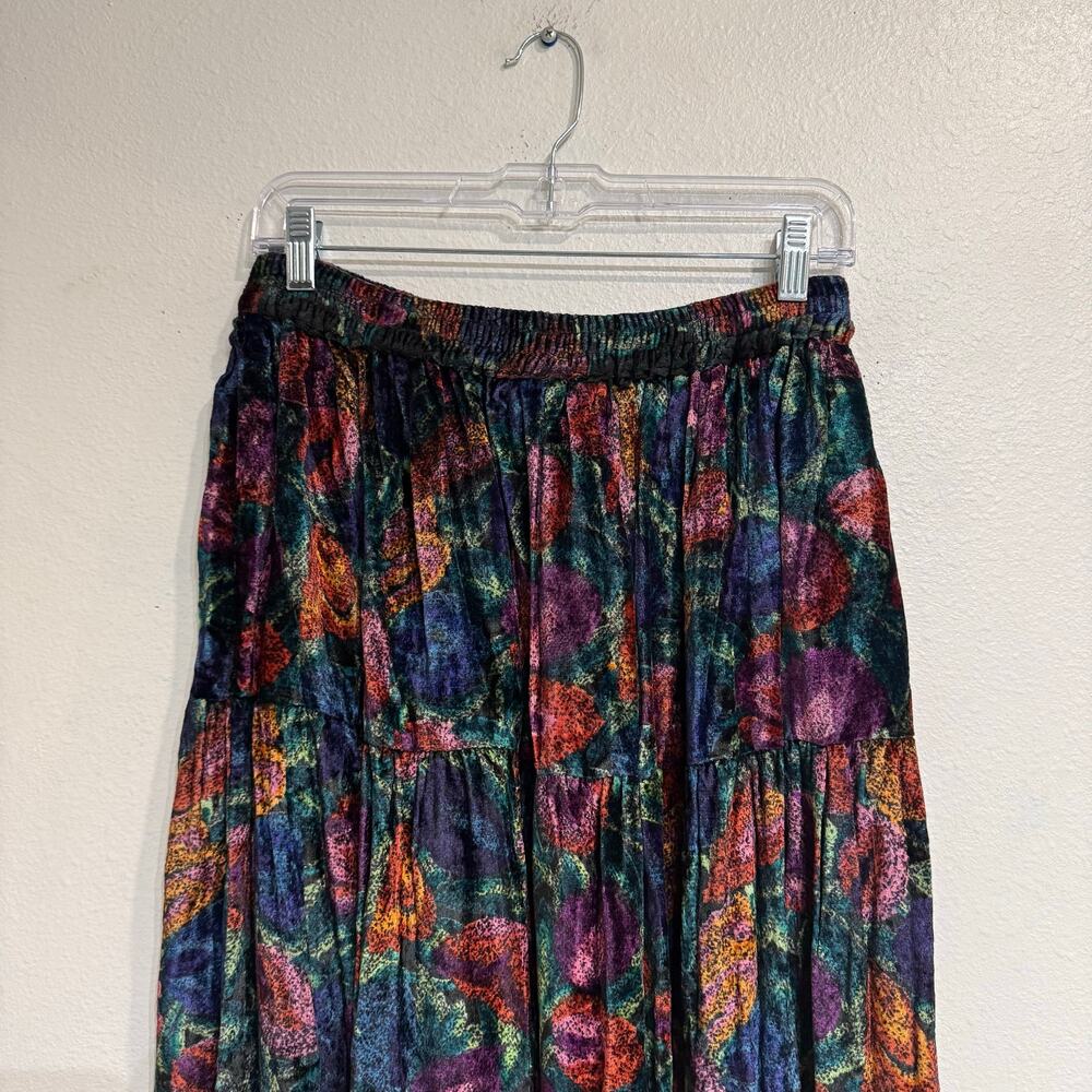 PHOOL Navy Abstract Floral Velvet Burnout Jewel Tone Boho Midi Skirt Sz S - Picture 3 of 9